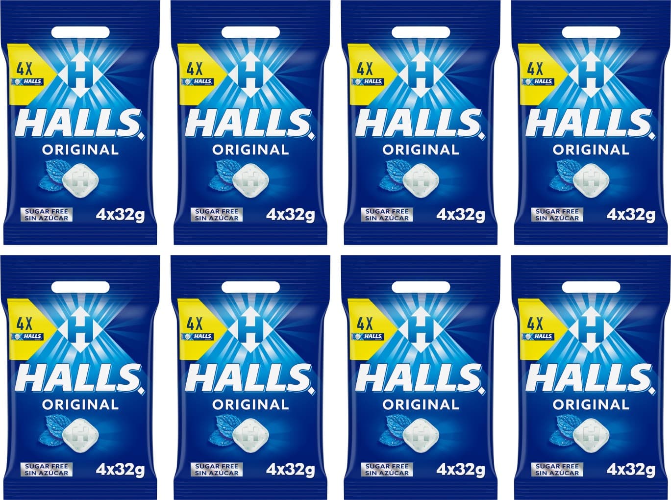 Halls Caramelos duros sabor eucalipto sem açúcar, 4 x 32 g (8 unid)