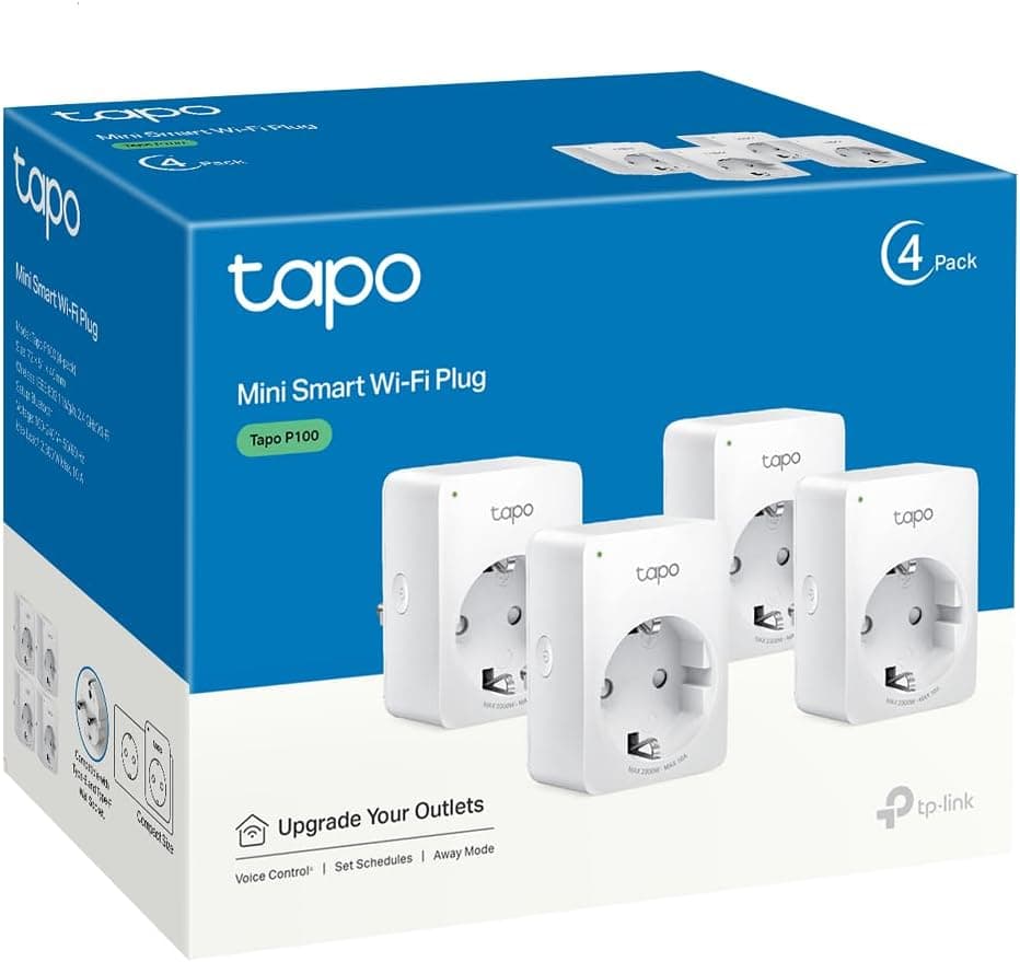 TP-Link Tapo P100 (4 pacotes) - mini tomada inteligente Wi-Fi, ideal para programar o ligar/desligar e economizar energia, sem necessidade de HUB, compatível com Alexa e Google Home