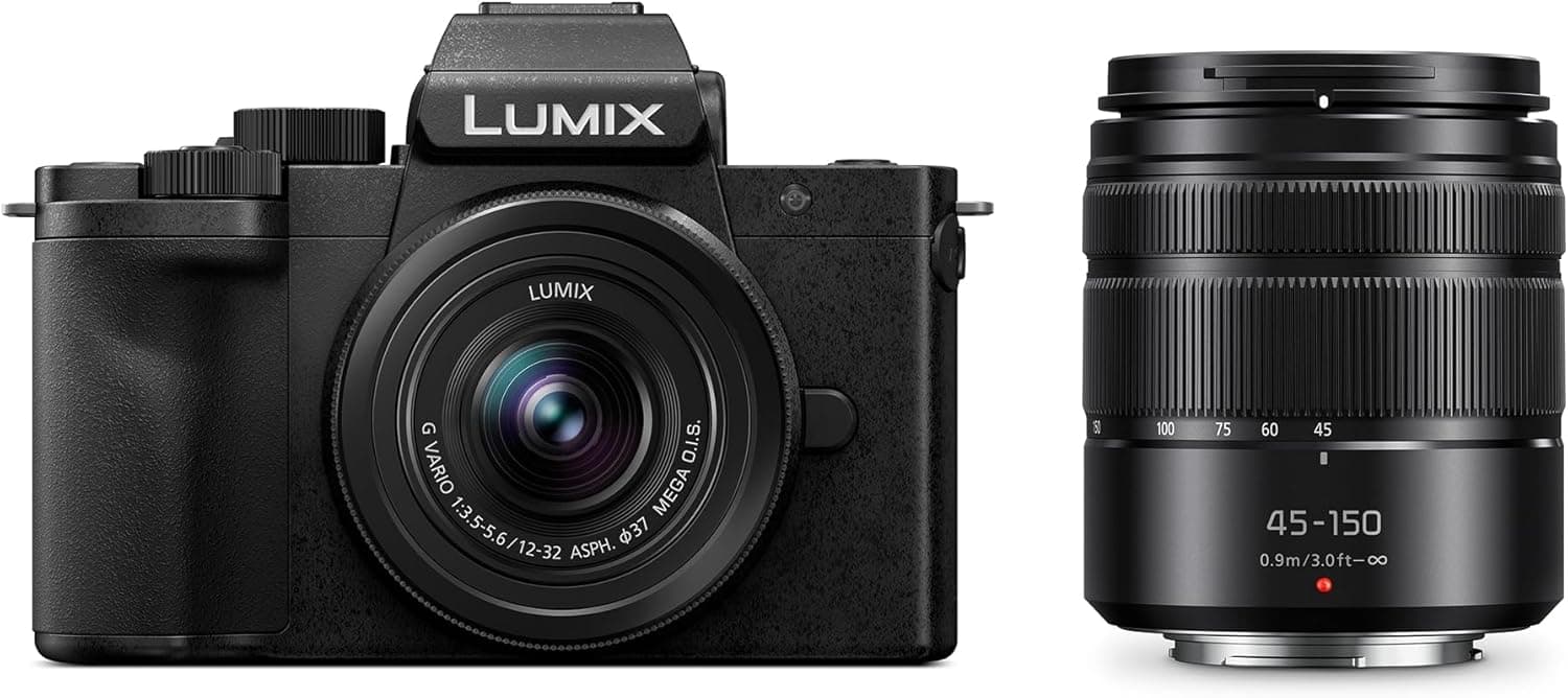 Panasonic Lumix DC-G100DWEGK Câmara micro quatro terços sem espelho com lentes Lumix G vários 12-32 mm F3,5-5,6 e 45-150 mm F4-5,6, 20,3 MP, vídeo 4K 30p e FHD 60, monitor Ângulo livre. , USB-C, preto