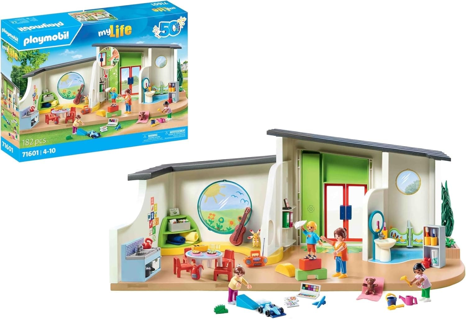 PLAYMOBIL MyLife 71601 Arco-íris, grande conjunto de jardim de infância com vários acessórios e um campainha que funciona, brinquedos para meninos e meninas a partir de 4 anos