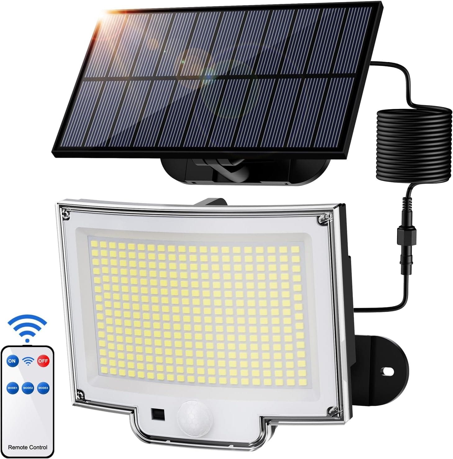 SIGRILL 318 LED Focos solares exteriores com sensor de movimento, 2200 mAh luz solar exterior com 3 modos, IP65