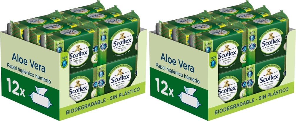 Scottex Wet Toilet Paper | Toalhitas húmidas biodegradáveis com aloé vera e prebióticos, 24 pacotes de 66 toalhitas
