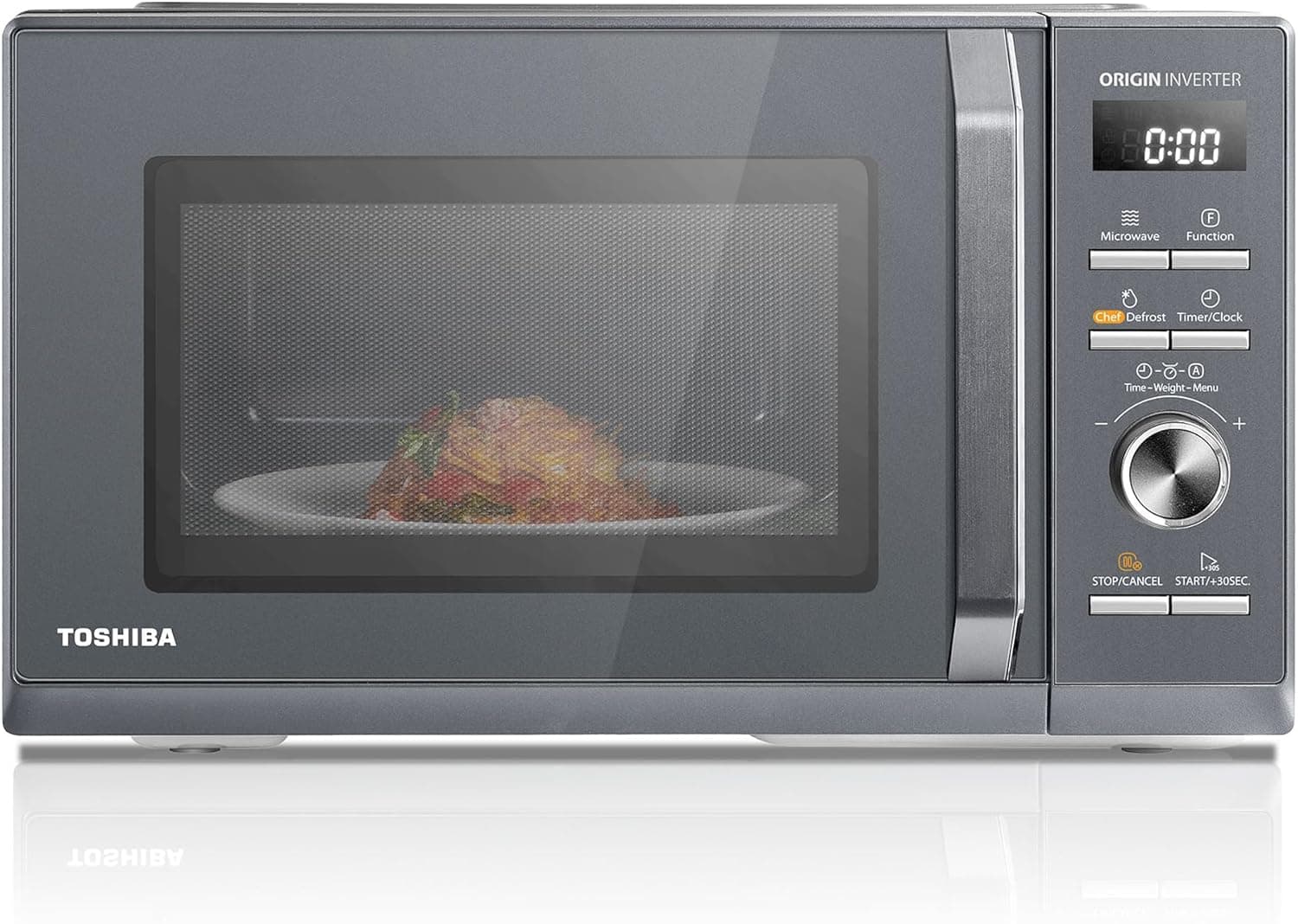 Toshiba MW3-AG25PFI(MG), forno micro-ondas 3 em 1 de 25 l e 900 W, cor cinza brilhante Morandi, 6 programas, 10 níveis de potência, 7 menus automáticos, limpeza fácil