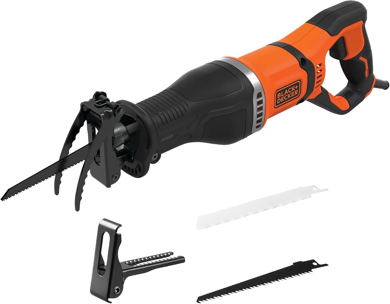 BLACK+DECKER Serra de sabre de 750 W, velocidade variável, 2800 rpm, profundidade da cabeça ajustável, mudança de folha sem ferramentas, suporte de ramo removível, inclui 2 folhas, BES301-QS