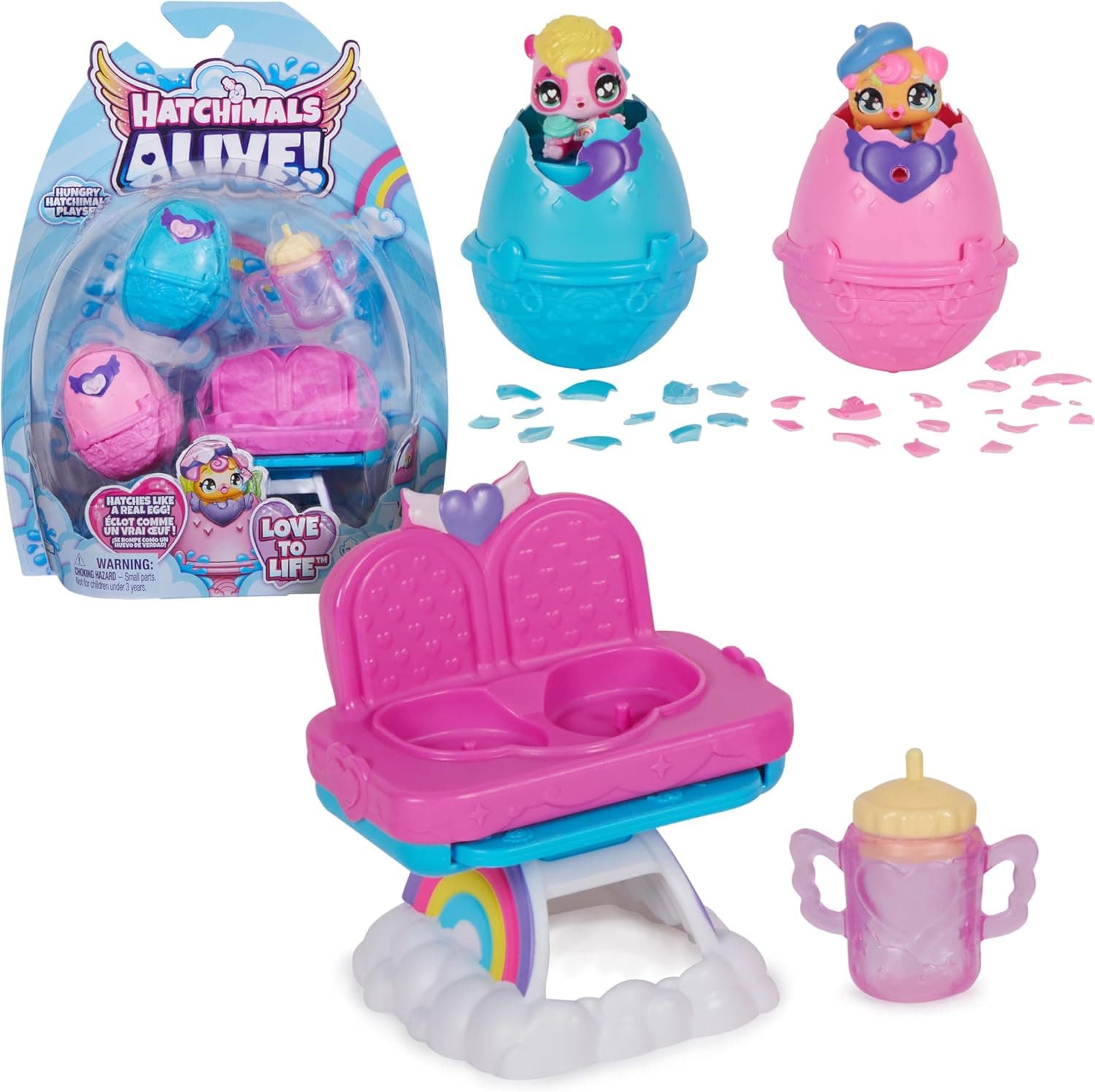 HATCHIMALS Alive, cenário Hungry carrinho de bebé e 2 minifiguras em ovos que quebram sozinhos, brinquedos para meninos e meninas a partir de 3 anos