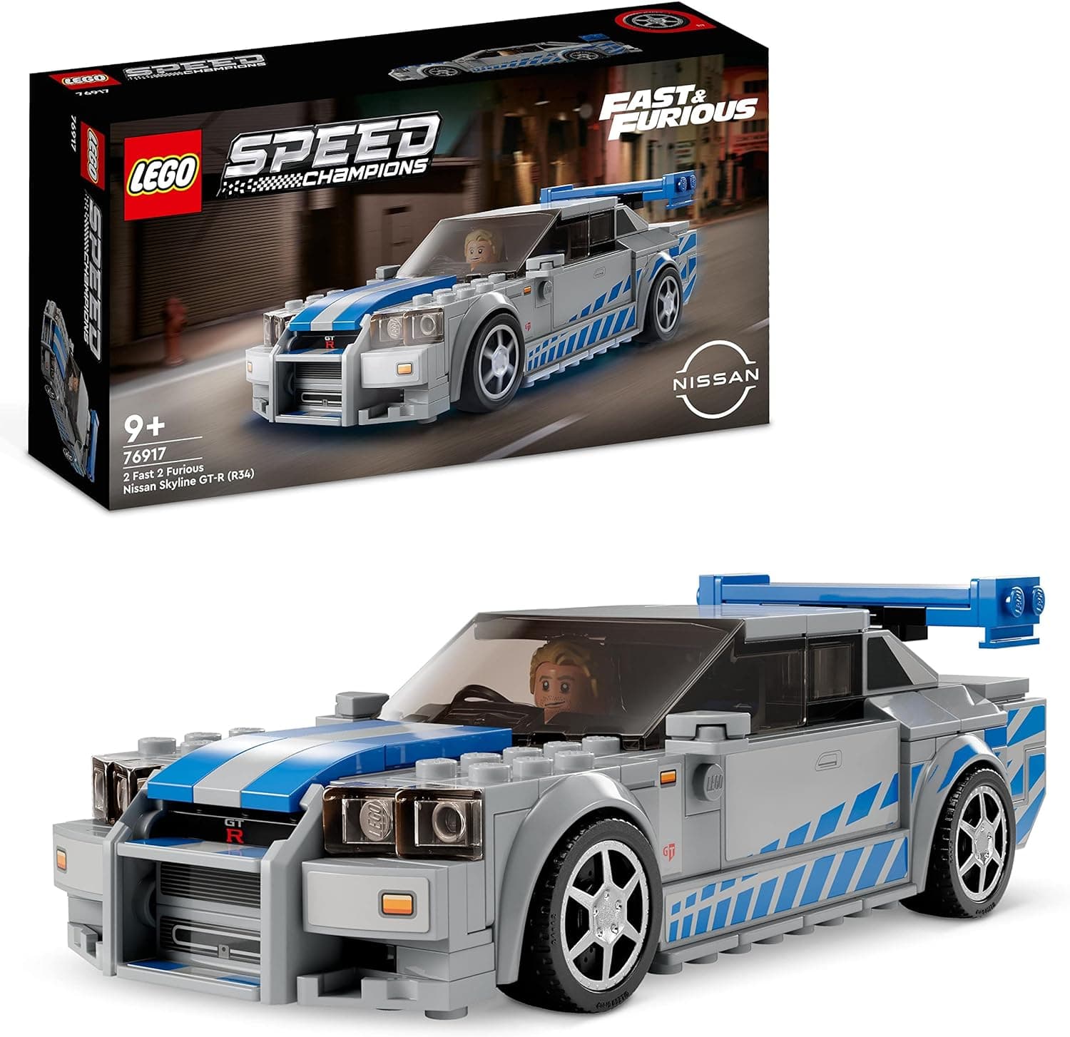 LEGO Speed Champions Nissan Skyline GT-R (R34) de 2 Fast 2 Furious, brinquedo para construir, mini figura de Brian O'Conner, Set 2023, presente para meninos e meninas de 9 anos ou mais, 76917