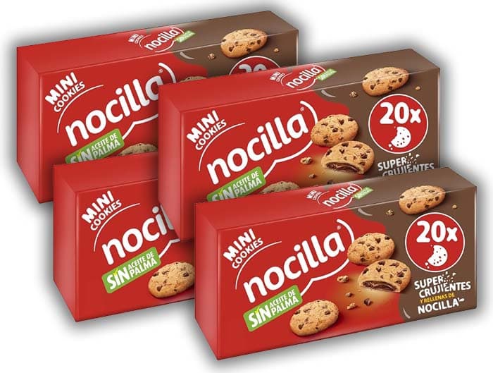 Nocilla, Mini cookies, original, minigalhetas com gotas de chocolate, preenchidas com nocilla original, sem óleo de palma, 160 g x 4