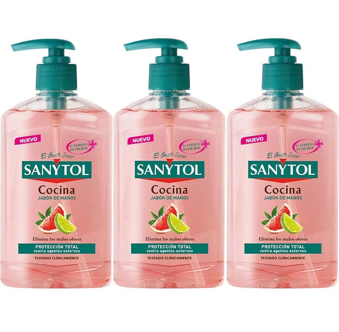 Sanytol Cozinha sabão de mãos com toranja e limão verde, fórmula testada dermatológica e clininicamente, 250 ml x 3