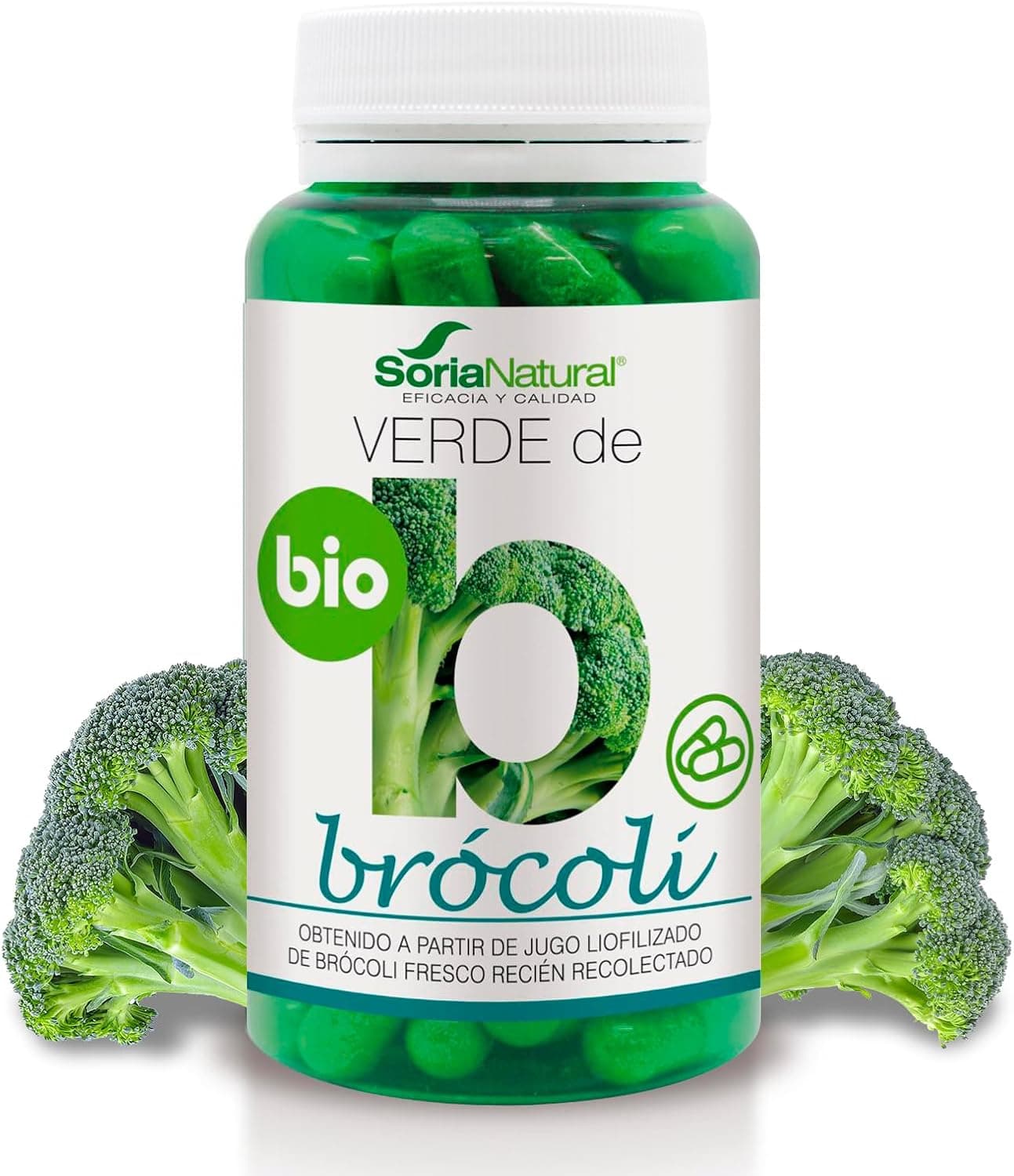 Soria Natural Verde de de brrócolis - fonte rica em vitamaminas, minerais e oligoelementos - propriedades antioxidante e detoxificante - ajuda a combater o stress oxidante, 80 cápsulas de 580 mg