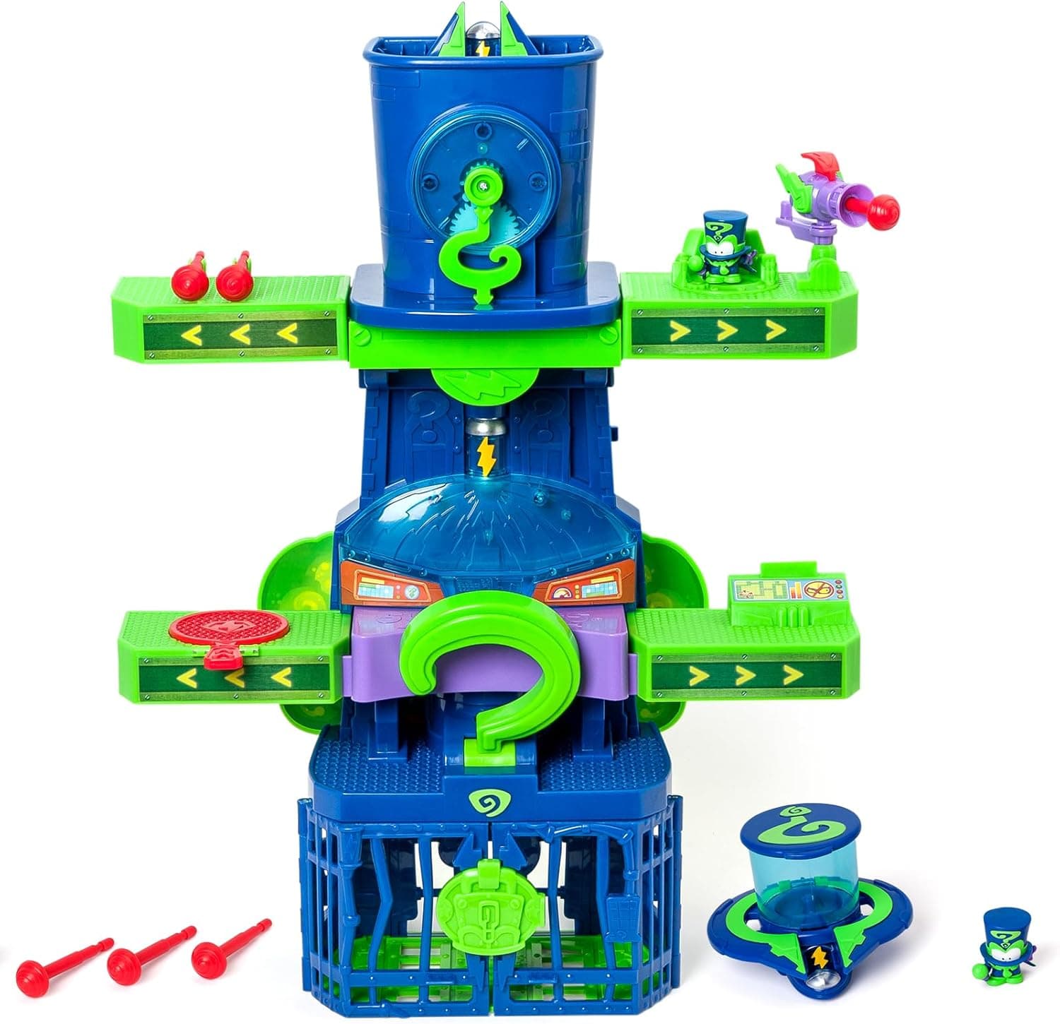 SUPERTHINGS KAZOOM Power – Enigma Tower. Torre de Enigma da série de TV "Kazoom Power". Contém 1 torre de nigma, 1 engma exclusivo, 1 aeronave, 1 prisão, 1 catapulta, 1 disparador e 3 projéteis