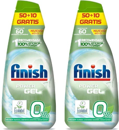 Finish Gel 0% Ecológico | Detergente em gel para máquina de lavar loiça sem fosfatos, perfumes ou conservantes, 60 doses x 2