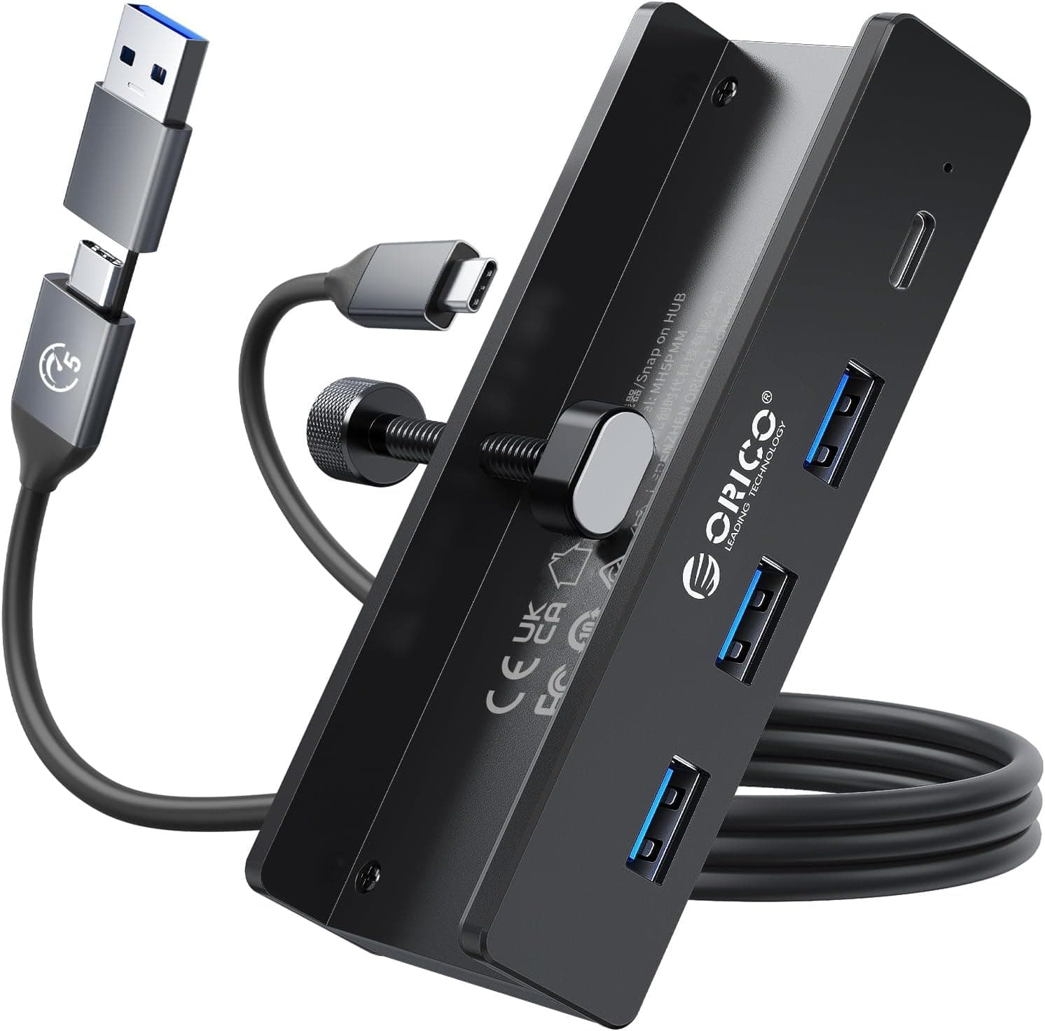 ORICO Hub USB, hub USB 3.0 de alumínio com conector de alimentação de 5 V, hub USB C de 5 Gbps, 4 portas USB com 3 USB-A 3.0, USB-C 3.0, cabo de 100 cm (C a A/C), para monitores