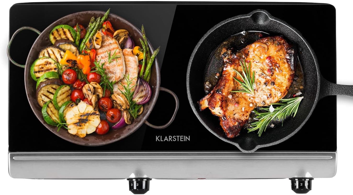 Klarstein Placa vitrocerâmica, placa de vidro elétrica 2400 W, vidro elétrico de 2 fogos, placas de vidro elétricas para cozinha, placa de cozinha 2 fogões, vitrocerâmica, bancada elétrica cozinha