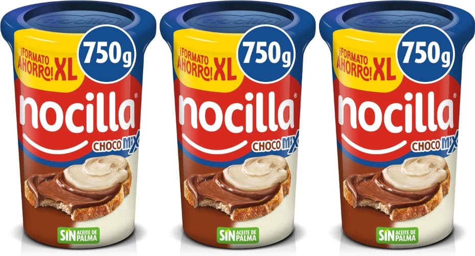 Nocilla, ChocoMix Creme duplo de cacau e leite com avelãs sem óleo de palma, formato XL, 750 g x 3