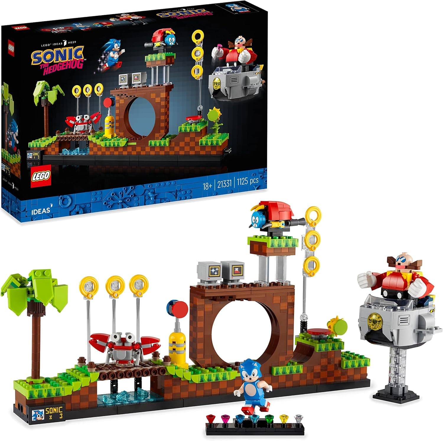 LEGO Ideias Sonic The Hedgehog – Green Hill Zone, conjunto para construir adultos, conjunto com o Dr. Eggman, presente inspirado em videojogo dos anos 90 para homens e mulheres 21331