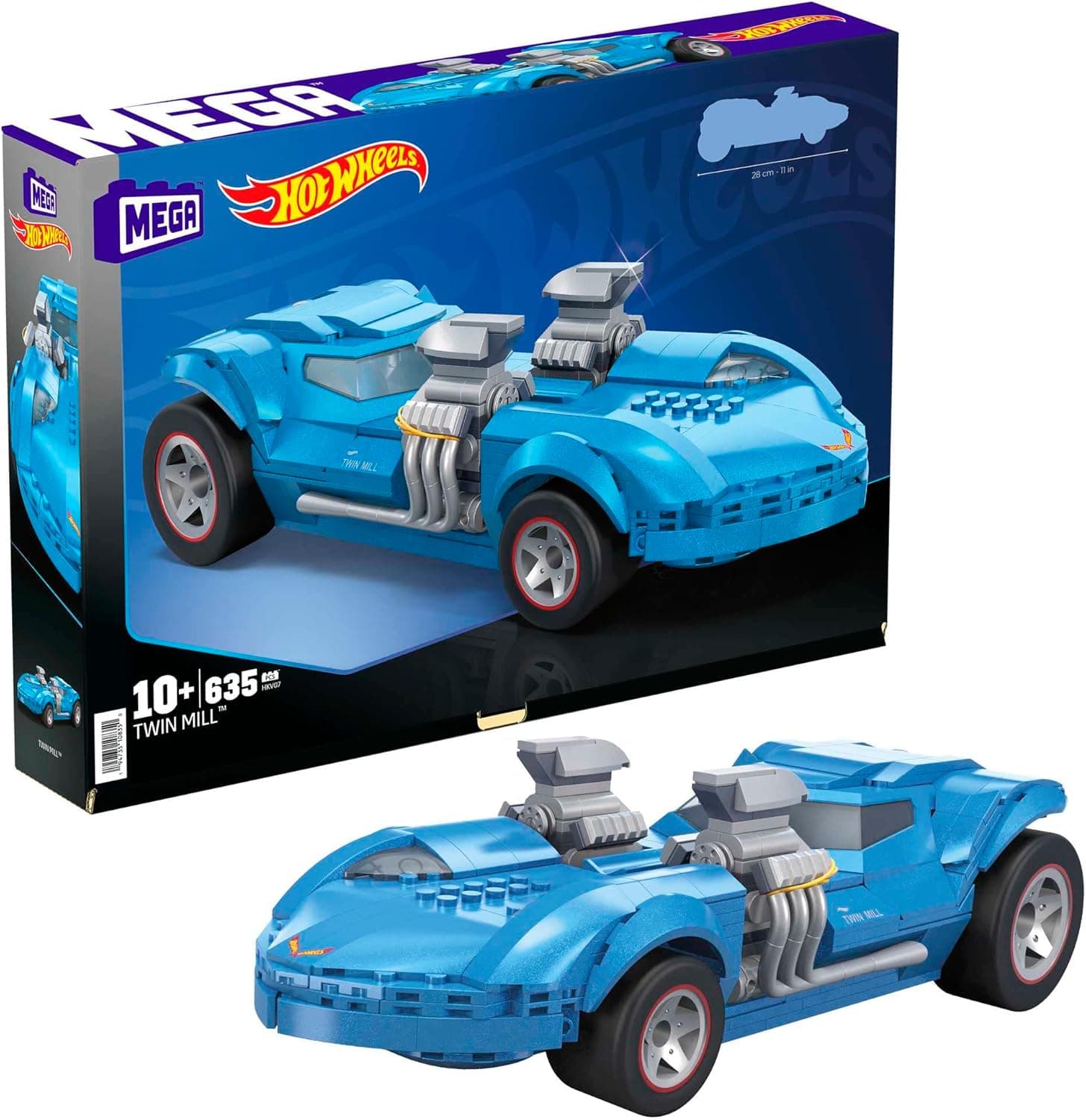 Mega Hot Wheels Colecionadores Twin Mill carro de brinquedo de blocos de construção, 600 peças, 10 anos (Mattel HKV07)