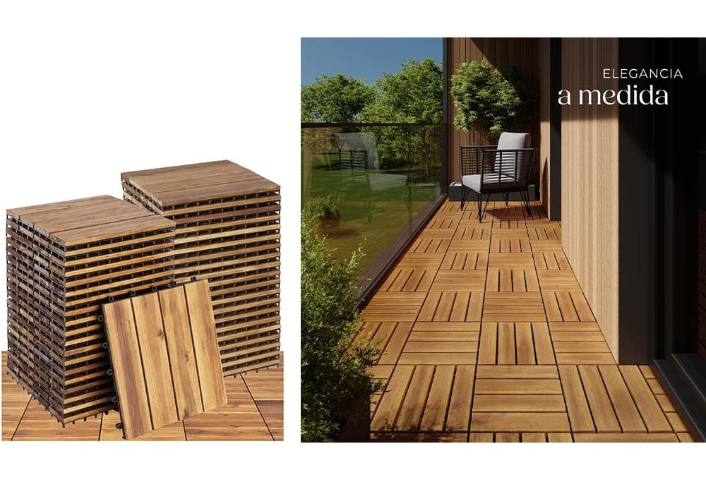 TecTake Set de 40 | Decks de madeira para jardim resistentes às intempéries com sistema de encaixe e base de drenagem