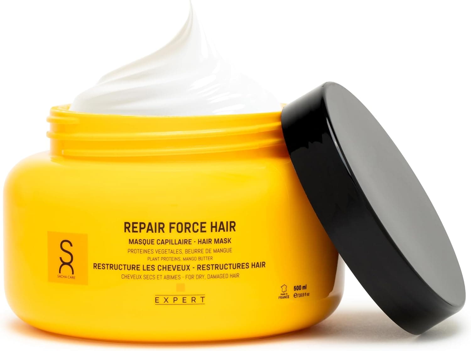 Sacha Care Expert Repair Force Hair máscara para o cabelo, com manteiga de manga e proteínas vegetais, para cabelos secos e danificados, cuidado reparador, 500 ml