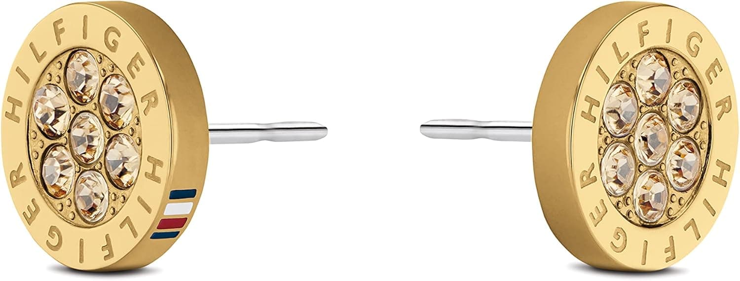 Tommy Hilfiger Jewelry Brincos de botão para mulher de aço inoxidável com cristais