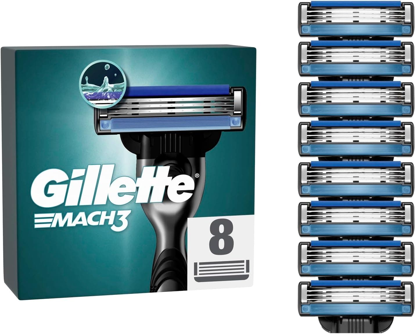 Gillette Mach3 Lâminas de barbear para homem, embalagem de 8 lâminas de substituição (a embalagem pode variar)