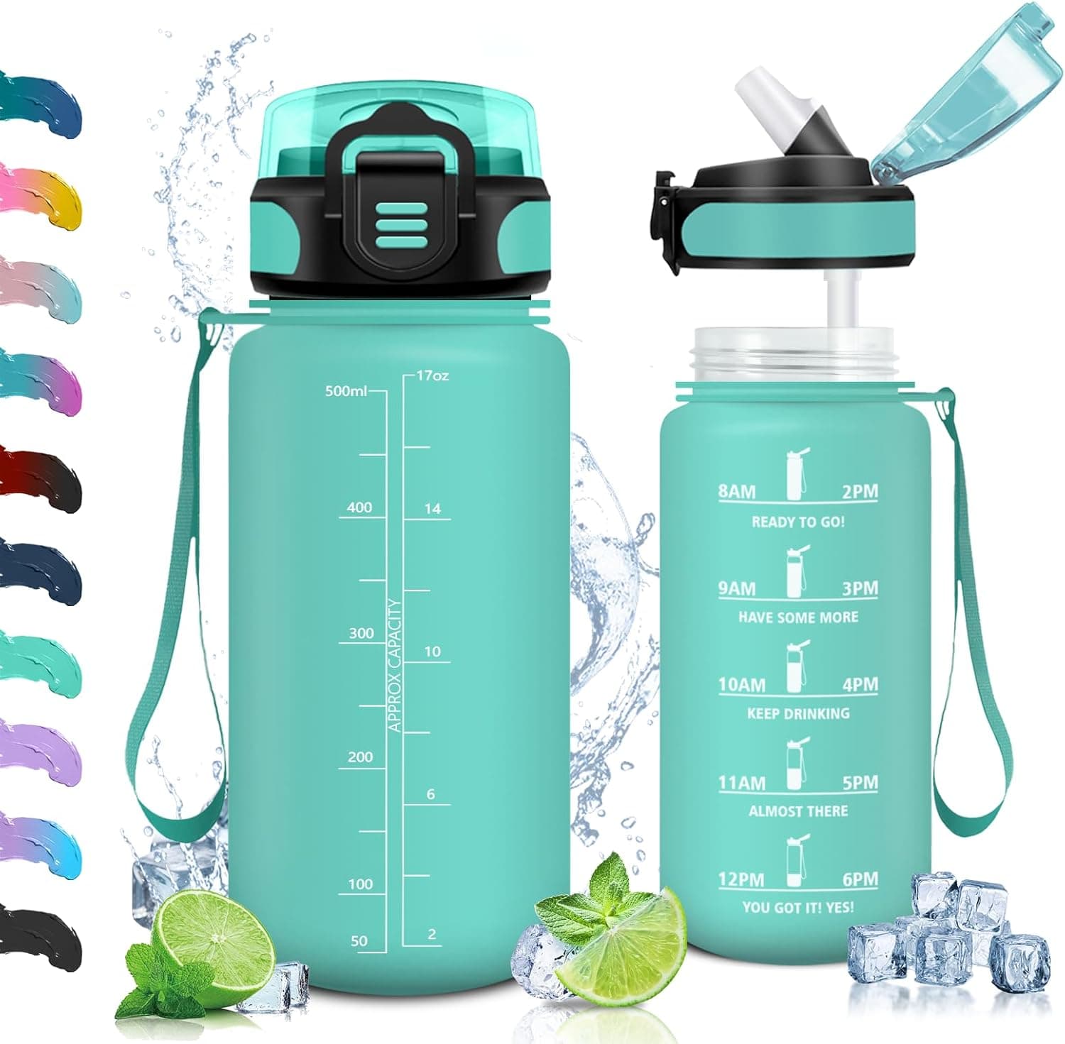 Vikaster Garrafa de 500/100/1500 ml, garrafa com palha, garrafas de água sem BPA, fácil de abrir, à prova de fugas, garrafa reutilizável, ginásio, corrida