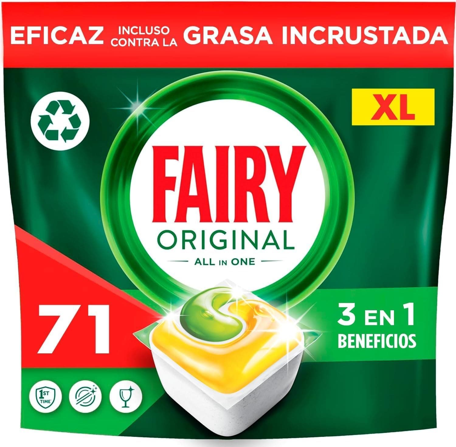 Fairy Original All In One | Cápsulas para máquina de lavar loiça com aroma a limão, 71 unidades