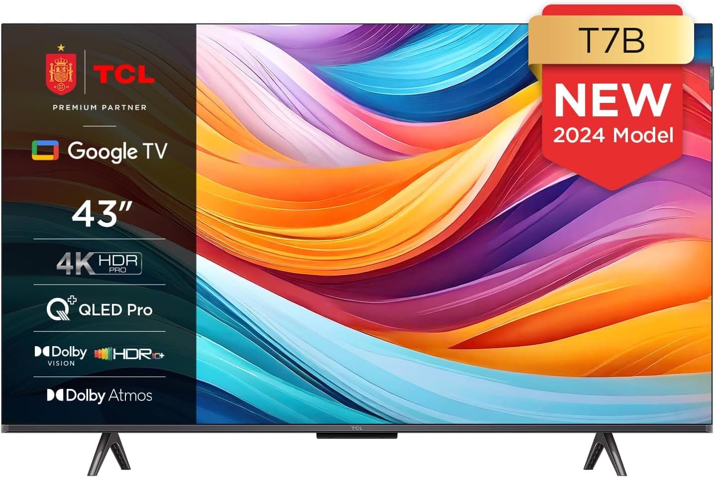 TCL 43T7B Televisor QLED Pro de 43", 4K ultra HD, HDR Pro, Smart TV Powered by Google TV (Dolby Vision & Atmos, Motion Clarity, controlo de voz mãos livres, compatível com o Google Assistant)