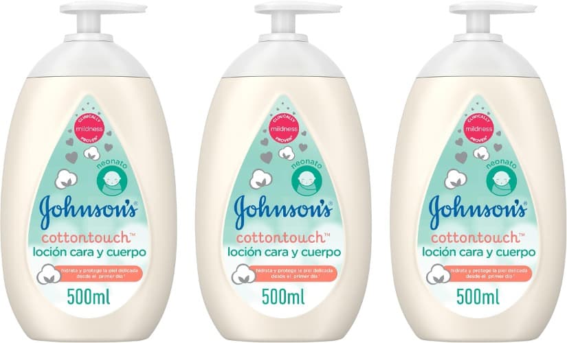 Johnson's Baby CottonTouch | Loção hidratante para rosto e corpo de bebé recém-nascido com algodão, 500 ml x 3