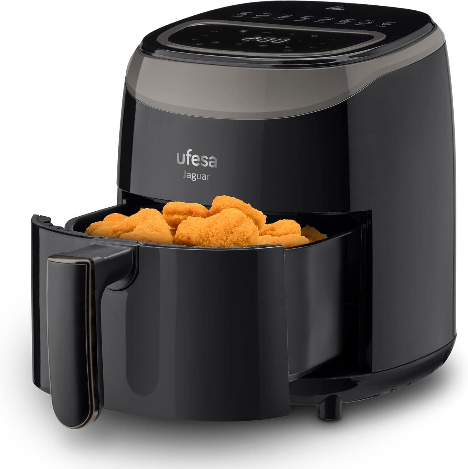 Ufesa Jaguar Fritadeira de ar sem óleo de 3,5 l, 8 programas, 1200 W, digital, temporizador, temperatura 80 °C - 200 °C, sem BPA nem PFOA, balde e bandeja antiaderentes, exclusiva da Amazon