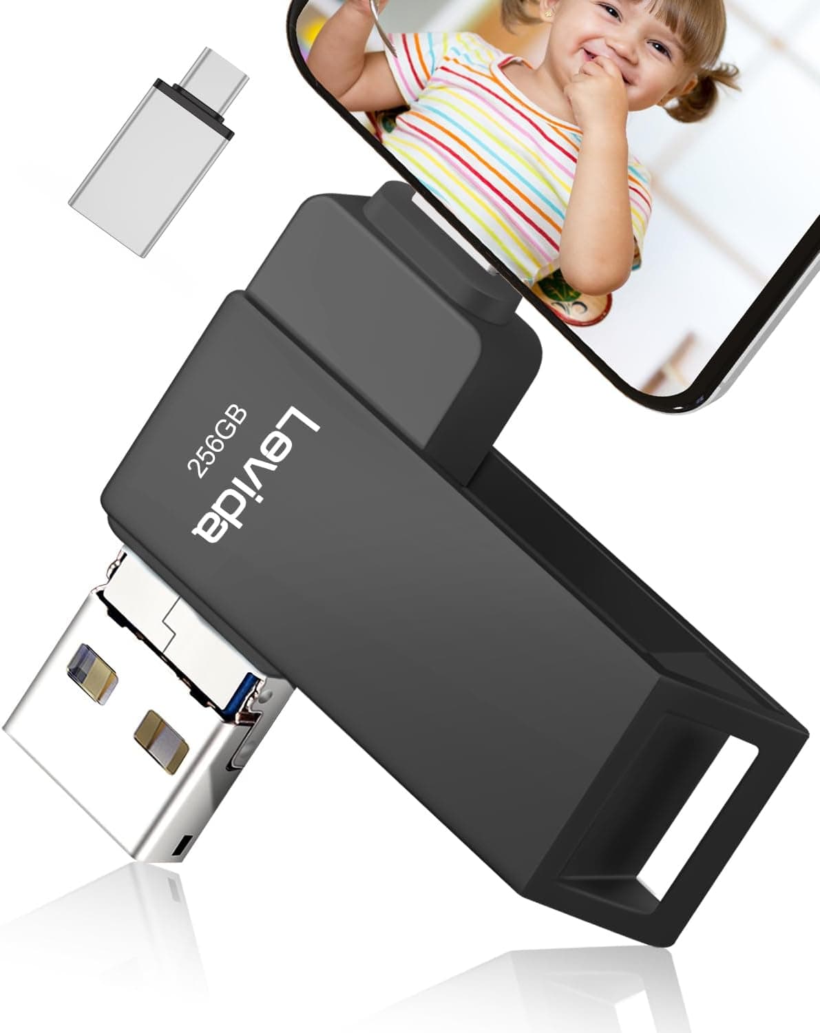 PenDrive - Memória USB de 256 GB por Smartphone 4 em 1 Pen Drive 3.0 Photo Stick Flash Drive USB Memory Stick Foto Stick Android OTG Tablet PC Mac computador portátil - preto