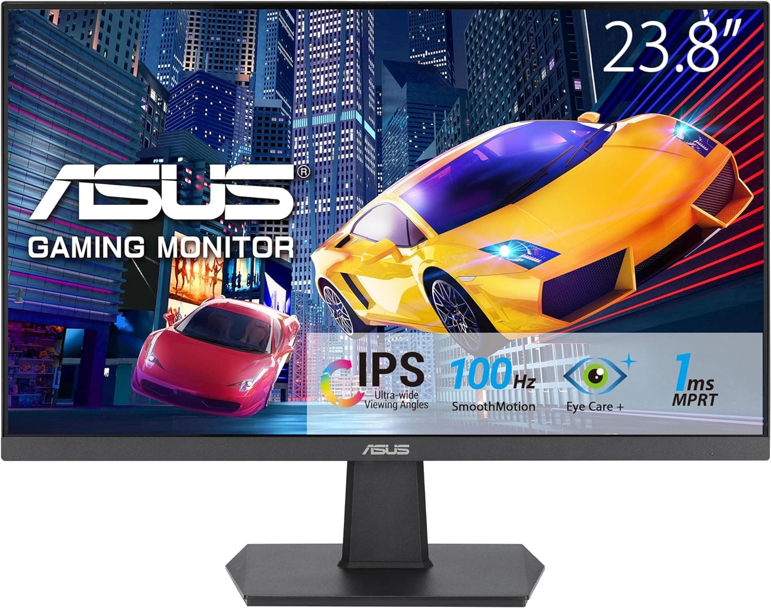 ASUS Monitor VA24EHF Eye Care Gaming de 24" (IPS, Full HD, sem molduras, 100 Hz, sincronização adaptativa, MPRT de 1 ms, HDMI, luz azul baixa, sem cintilação, montagem na parede)
