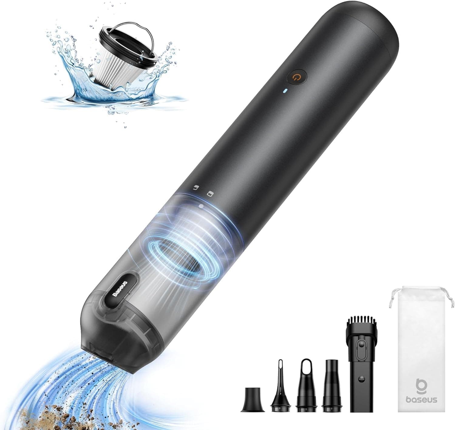 Baseus Aspirador de carro potente, 12000 pa aspirador de mão sem fios com carregamento rápido USB-C, design 4 em 1 mini aspirador sem cabo para carro, pelo de animais de estimação, casa