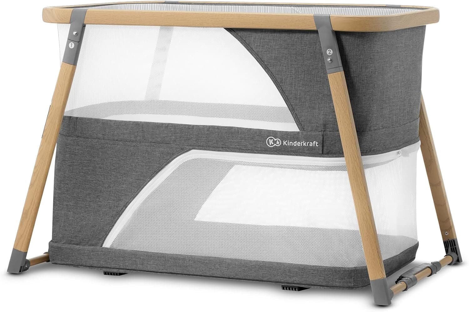 kk Kinderkraft SOFI Berço bebé com colchão 4 em 1, berço de viagem, parque infantil, função de balanço, dobrável em 5 segundos, boa circulação de ar, mala de viagem, cinzento