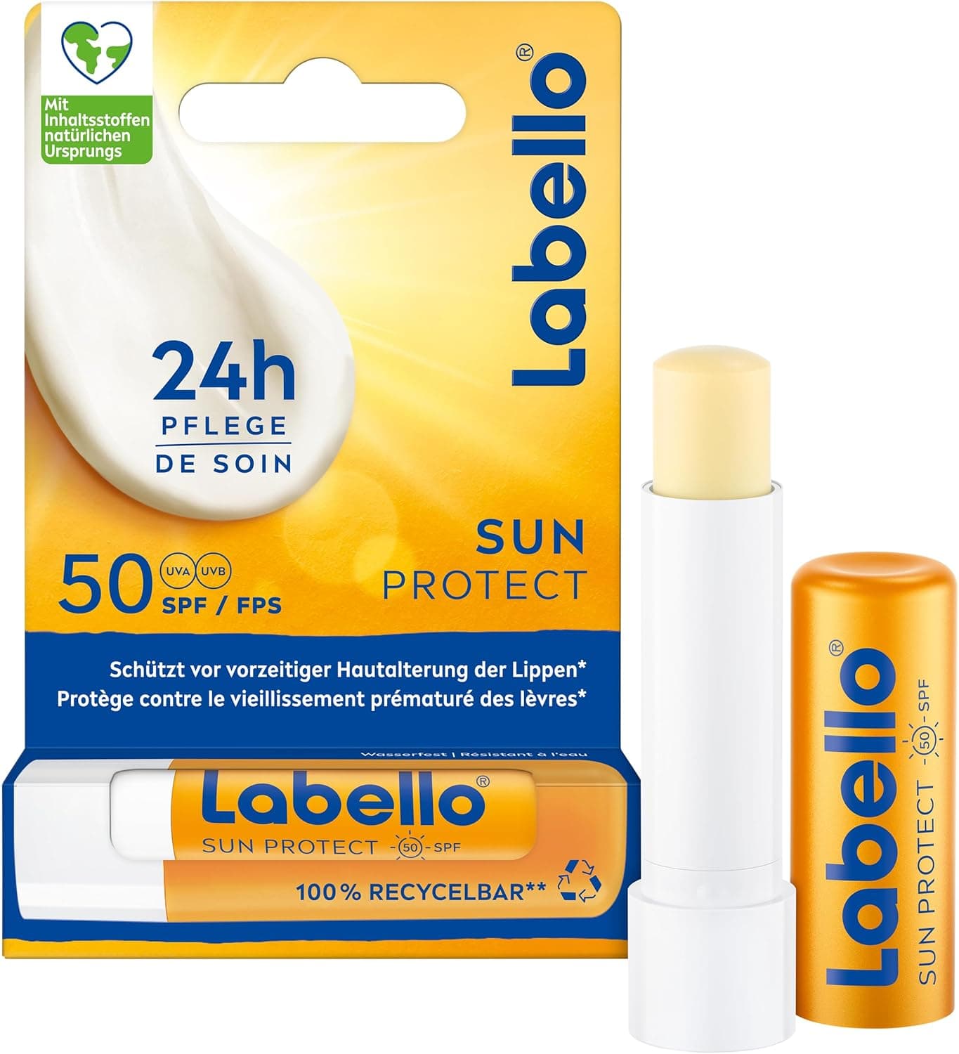 Labello Sun Protect SPF 50 - Protetor labial sem óleos minerais com manteiga de karité, vitaminas e óleos naturais (4,8 g)