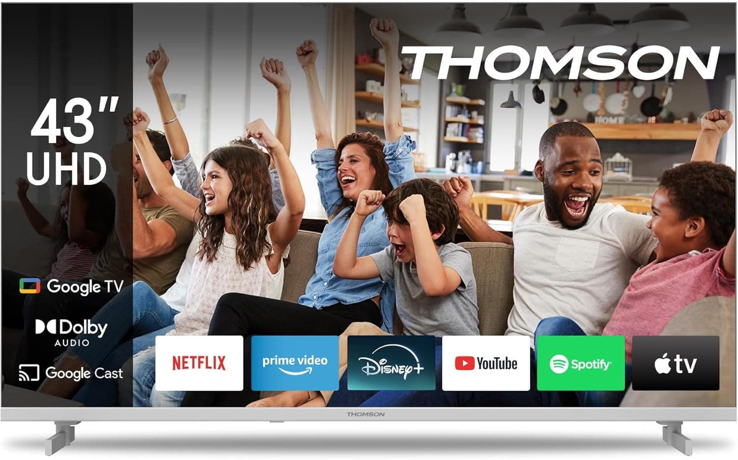 THOMSON 43 polegadas (109 cm) 4K Ultra HD branco Smart Google TV, Wi-Fi, Dolby Vision IQ, Dolby Atmos, HDR10, Bluetooth 5.1, Triple-Tuner (cabo/satélite/antena), HDMI, Ci+, A+ Painel - 4 3UG4S14W