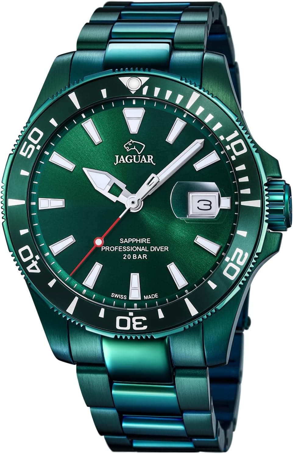 Relógio Jaguar Executive J988/1 Executive Diver para homem, Relógio de quartzo em aço inoxidável de fabrico suíço com data