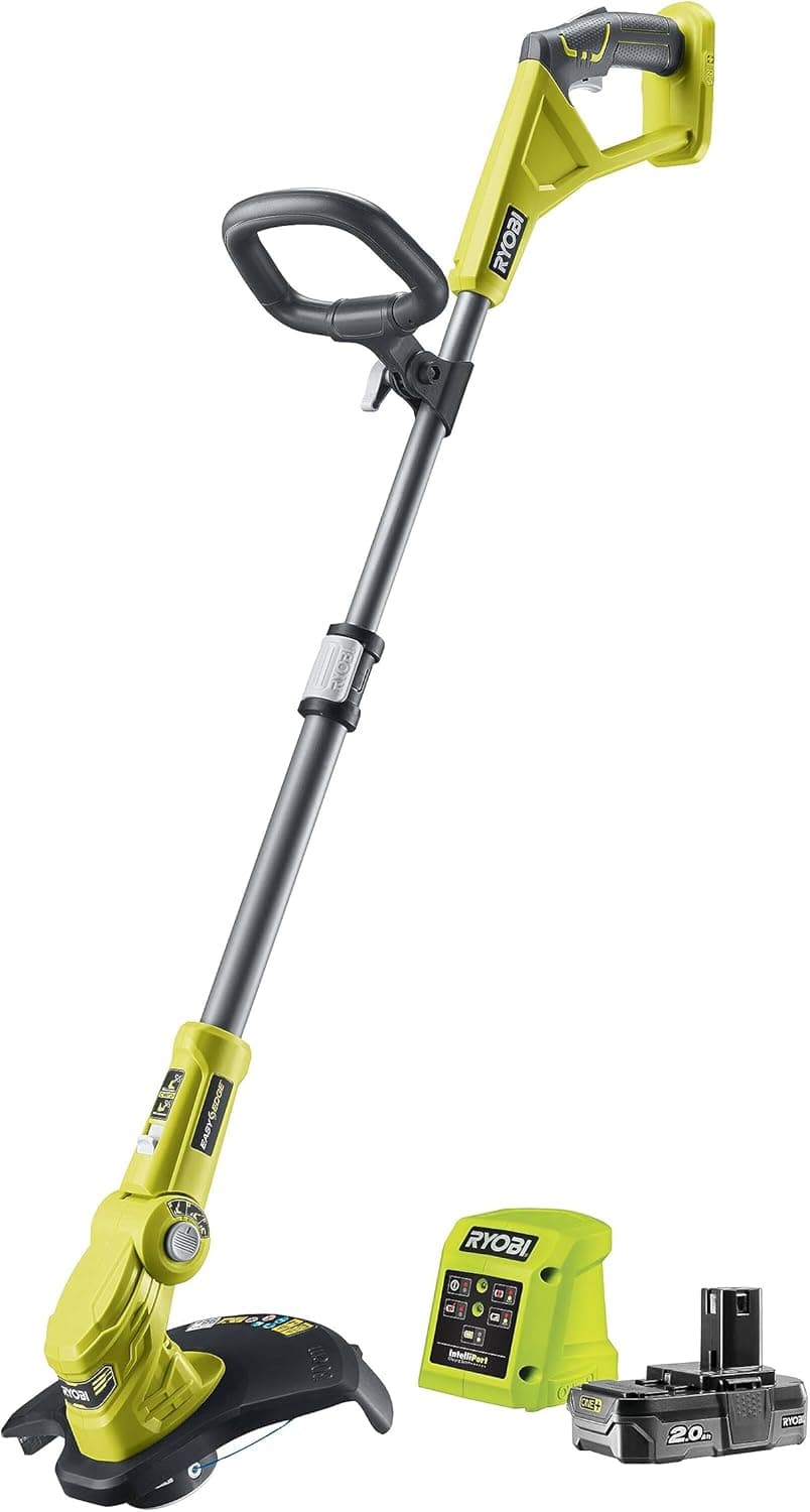 Ryobi ONE+ RLT183220S – Corta-relvas sem fios 18 V com bateria 2 Ah, largura de corte ajustável 25–30 cm, cabo telescópico e função EasyEdge para bordaduras fáceis0S (25-30 cm ..."