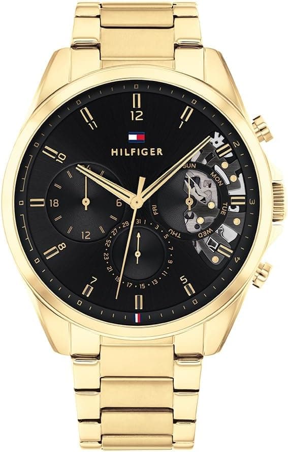 Relógio analógico de quartzo multifuncional Tommy Hilfiger para homens com pulseira de aço inoxidável e malha de couro - 1710447