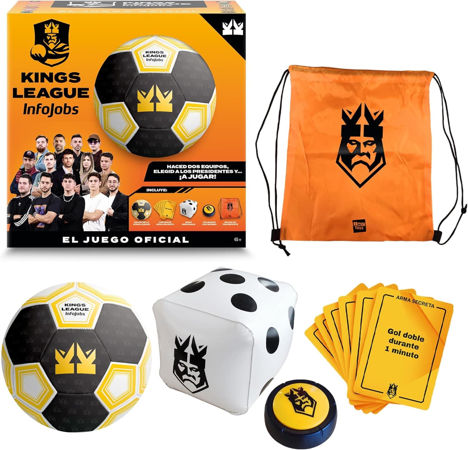 IMC Toys Jogo oficial Kings League- jogo de futebol recria um jogo real. Inclui, bola, cartas e botão crianças + 6 anos