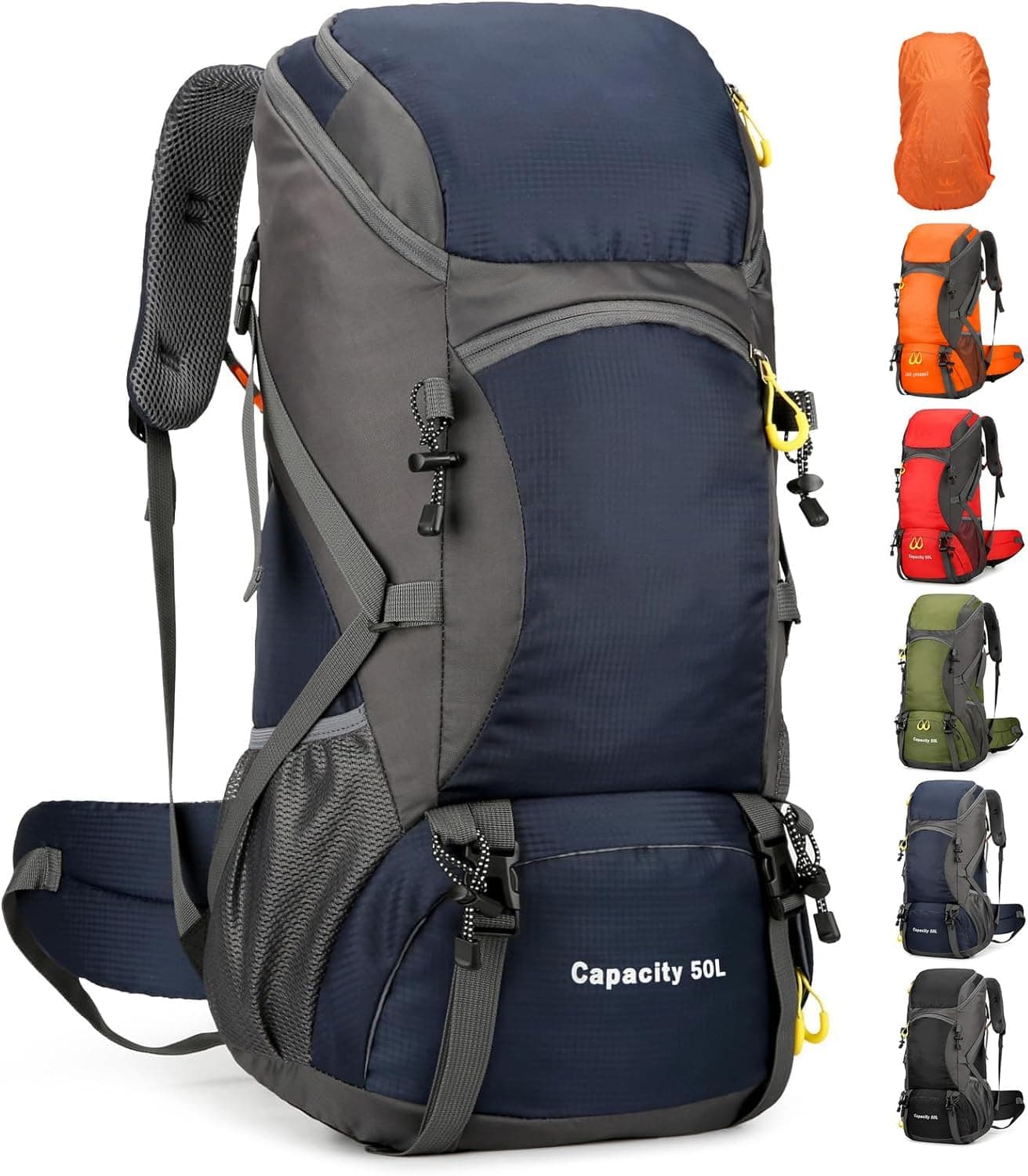 jianyana 50L | Mochila dobrável e impermeável com capa para chuva e alças ergonómicas para caminhadas e campismo