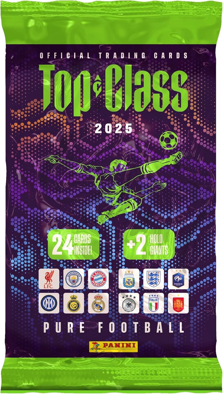 Panini FIFA Top Class 2025 Trading Cards Fat Pack de 24 cartas + 2 Holo Giants (005223B26FPF)