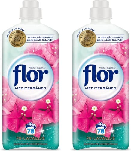 Flor Mediterrâneo | Amaciador concentrado com frescura duradoura e fragrância de brisa do mar, 1404 ml x 2
