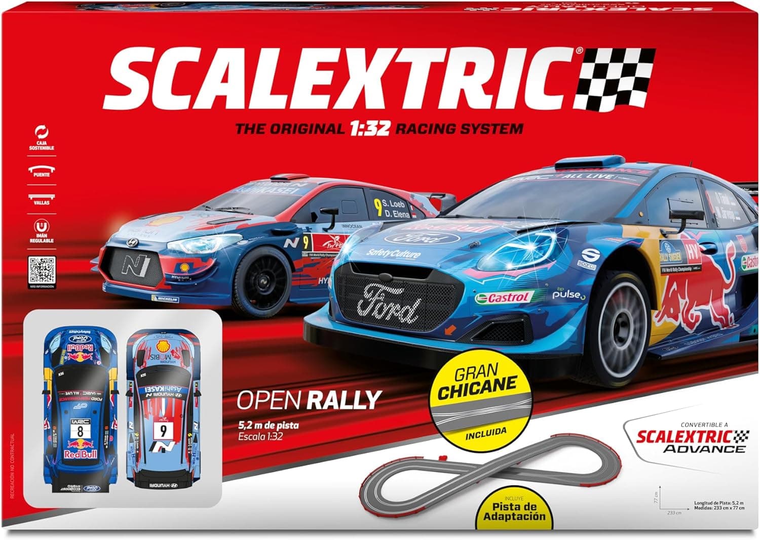 SCALEXTRIC - Circuito original - pista de corrida completa - escala 1:32 (Open Rally Set)