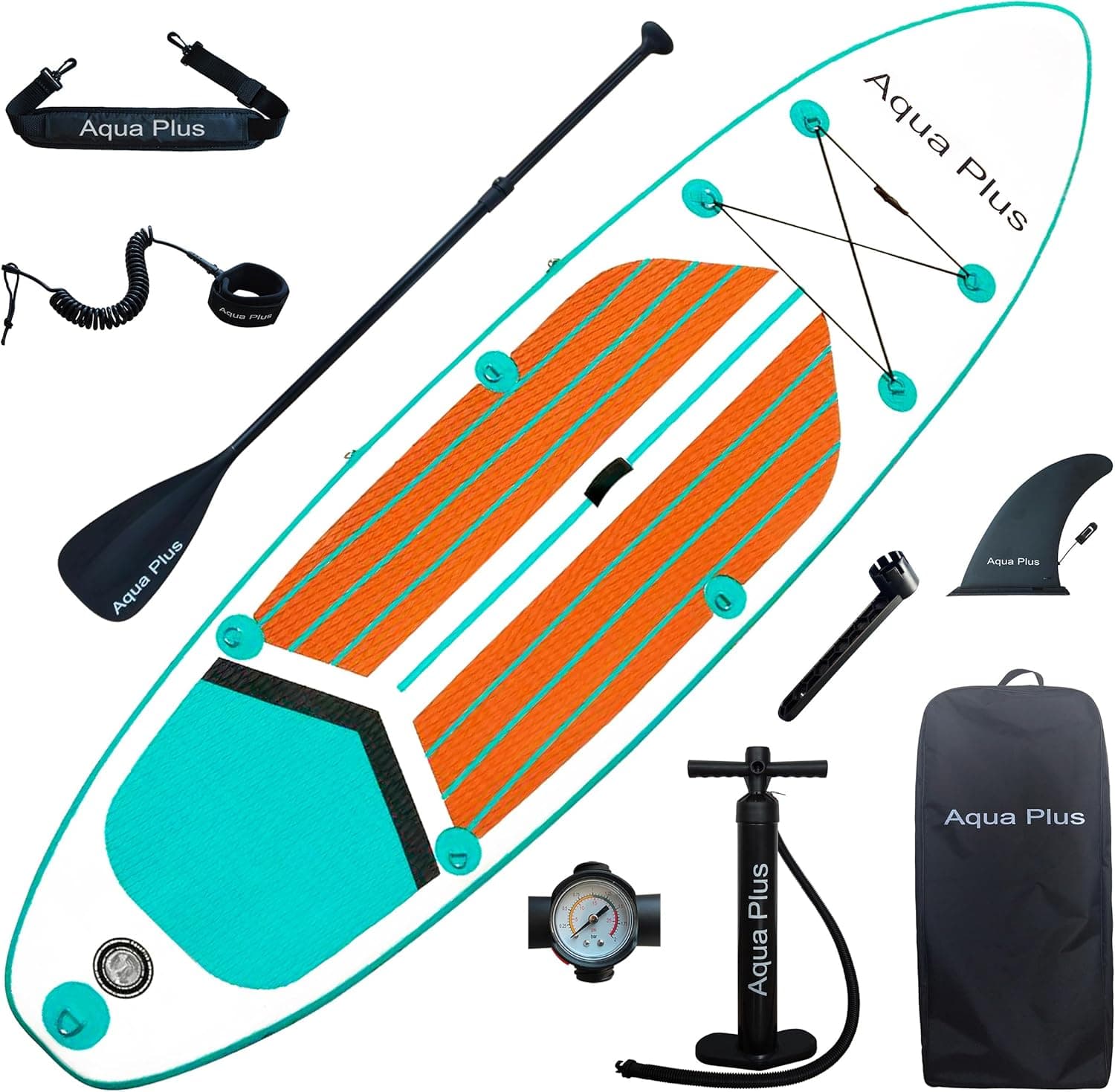 Aqua Plus Sup insuflável de 15 cm de espessura para todos os níveis de habilidade, paleta ajustável, bomba, mochila de viagem ISUP, mesa de remo insuflável para jovens e adultos