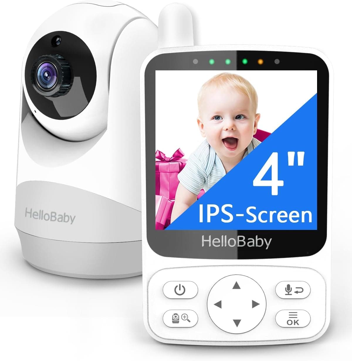 HelloBaby Câmara de vigilância para bebé, 29 horas de bateria monitor para bebés com câmara, zoom digital duplo 350 °/120°, visão noturna infravermelha, modo eco