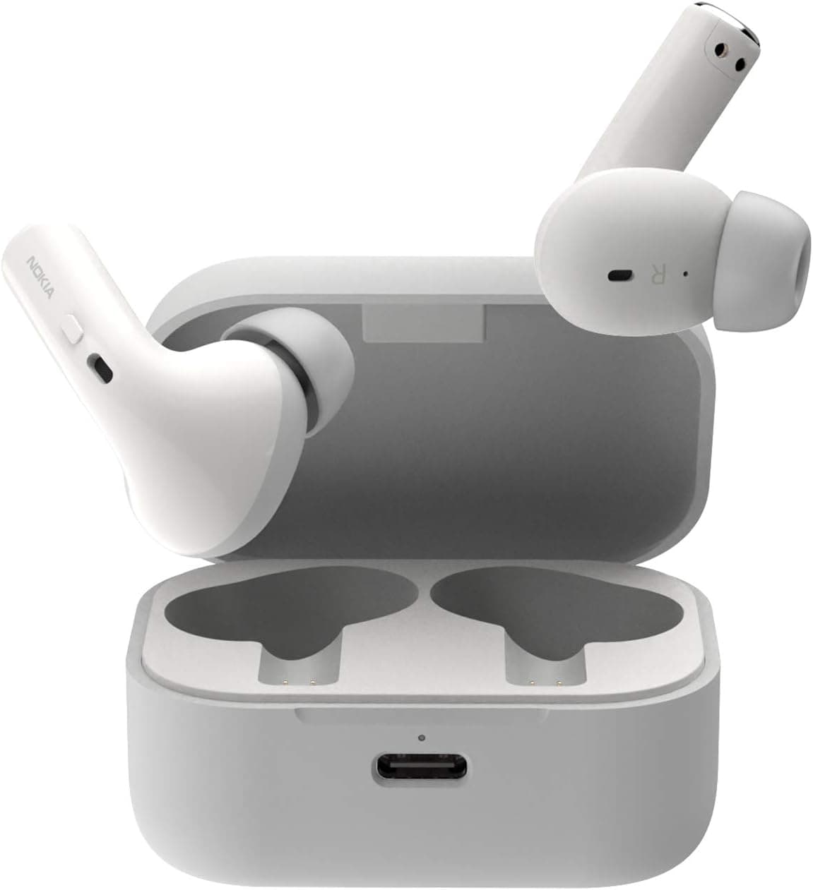Nokia Essential True Wireless - Auriculares e estojo portátil de carregamento (IPX5 de resistência à água, redução de ruído, microfone duplo e modo ambiente) branco