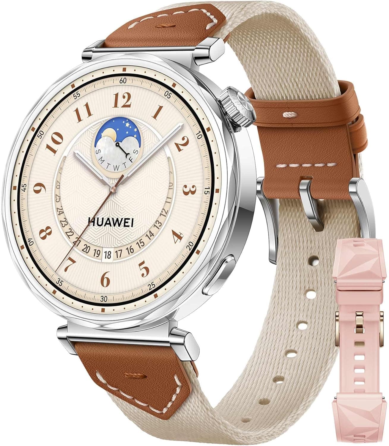 HUAWEI Watch GT 5 41 mm castanho correia de fluoroelastómero EasyFit 3 rosa vidro