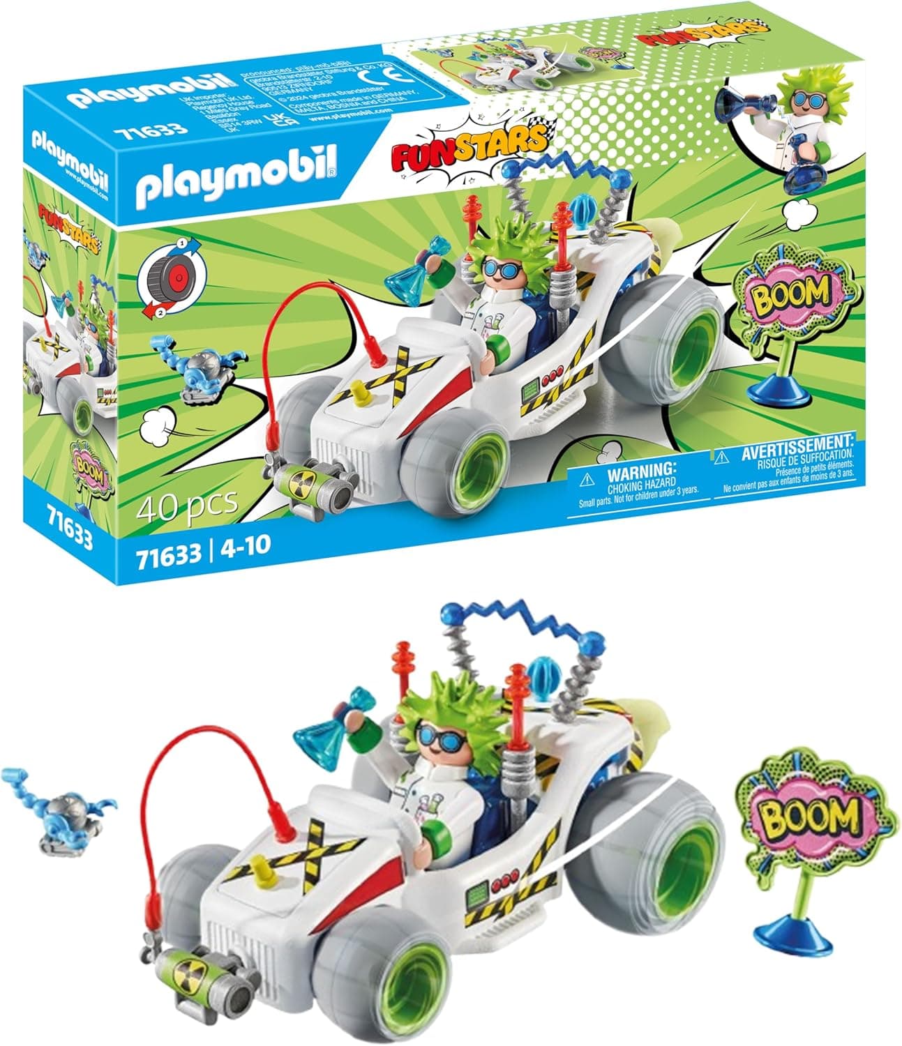 PLAYMOBIL Funstars 71633 Racing Professor, Kart com motor retrátil, conjunto dinâmico de jogo para corridas emocionantes, brinquedos para meninos e meninas a partir de 4 anos