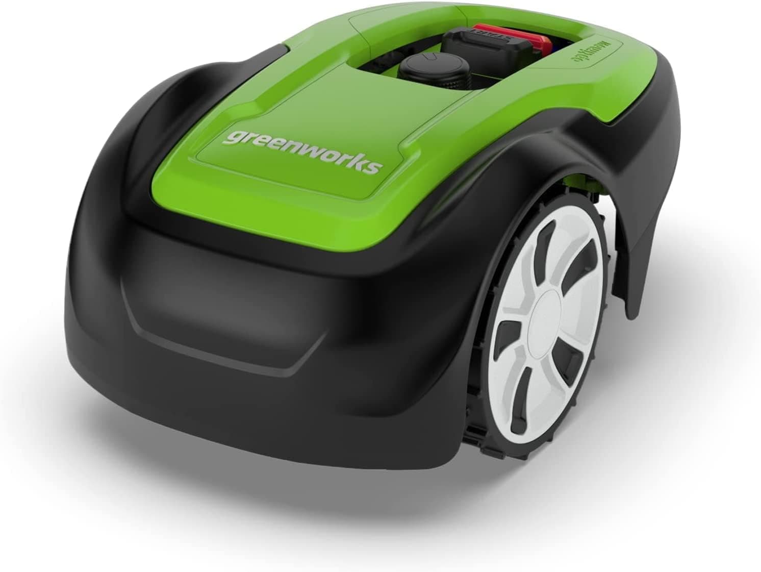 Greenworks Optimow M robot corta-relvas para áreas até 500 m2, pendente 30%, muito silencioso, controlo Bluetooth, recursos avançados de segurança, proteção roubo, 3 anos de garantia