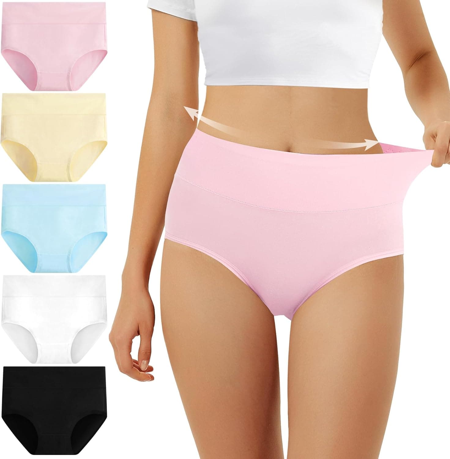 FALARY | Pack de 5 cuecas de algodão de cintura subida para mulher